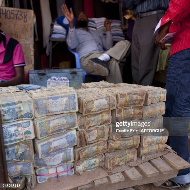 Money Changers Wads Stall Along A Street Near Hargeisa Market Hargeisa Somaliland.