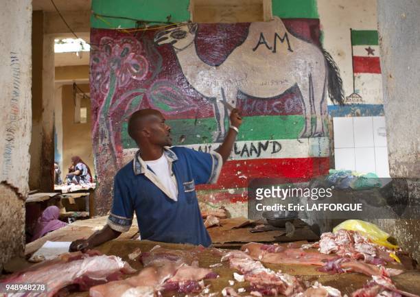 Camel Meat Vendor At Hargeisa Market, Somaliland.