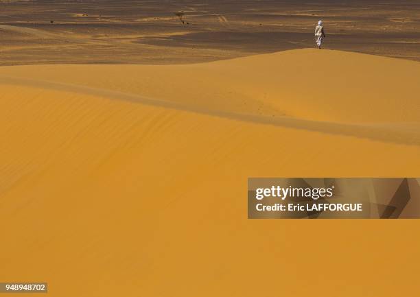 Man on a dune, meroe, Sudan on March 9, 2013 in Meroe, Sudan.