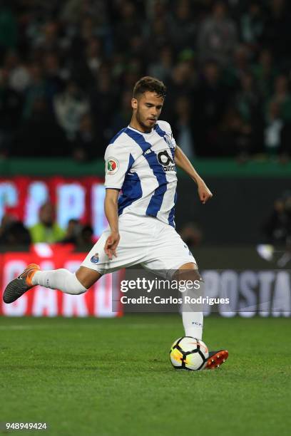 Porto defender Diego Reyes from Mexico scoring a penalty kick during the Sporting CP v FC Porto - Portuguese Cup semi finals 2 leg at Estadio Jose...