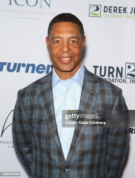 Sports analyst and former NFL player Marcus Allen attends the 2018 Derek Jeter Celebrity Invitational gala at the Aria Resort & Casino on April 19,...