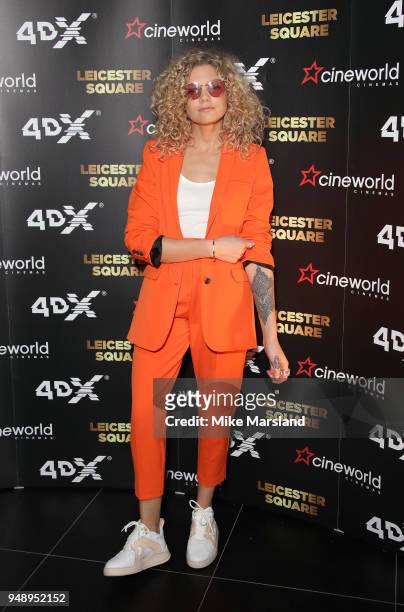 Becca Dudley aattends the launch of Cineworlds new 4DX screen at Cineworld Leicester Square on April 19, 2018 in London, England.