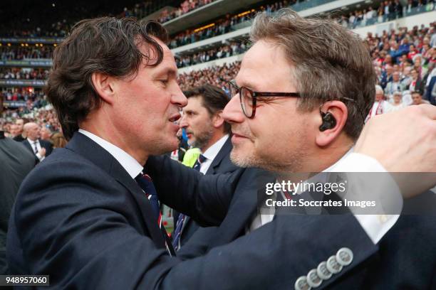 Assistant trainer Chris van der Weerden of PSV, Guus Meeuwis celebrates the championship during the PSV trophy celebration at the Philips Stadium on...