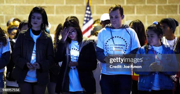 Candle bearers honor the 13 students that lost their lives at Columbine with students from Marjory Stoneman Douglas High School, Pittsburgh,...