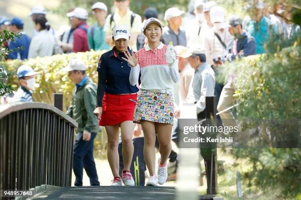 Mei Takagi of Japan smiles during the final round of the Panasonic Open Ladies at Tanabe Country Club on April 20, 2018 in Kyotanabe, Kyoto, Japan.