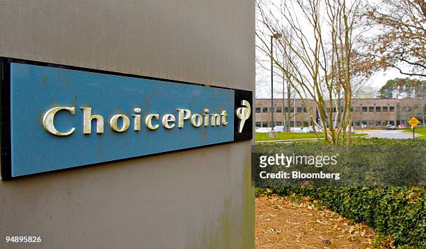 ChoicePoint logo appears on a sign outside their corporate headquarters in Alpharetta, Georgia, U.S., on Thursday, Feb. 21, 2008. Reed Elsevier Plc...