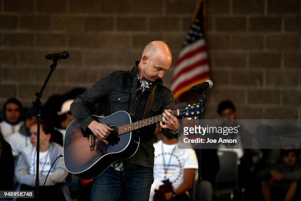 Issac Slade of the Fray performs for students from Marjory Stoneman Douglas High School, Pittsburgh, Columbine as well as survivors from Arapahoe and...