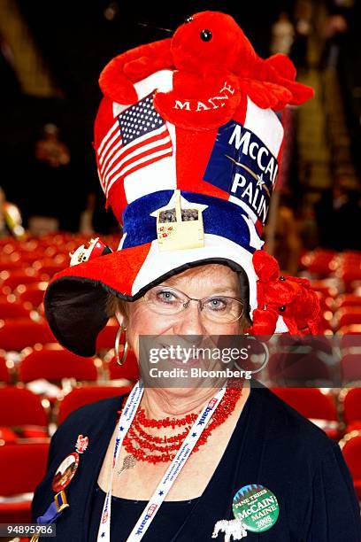 Dawn Gilbert, a delegate from Maine, stands for a portrait on day two of the Republican National Convention at the Xcel Energy Center in St. Paul,...