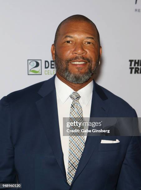 Former MLB player Gary Sheffield attends the 2018 Derek Jeter Celebrity Invitational gala at the Aria Resort & Casino on April 19, 2018 in Las Vegas,...