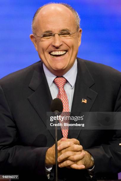 Rudolph "Rudy" Giuliani, former mayor of New York, takes part in a tour and sound check on day two of the Republican National Convention at the Xcel...