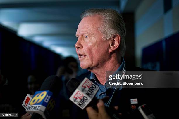 Actor Jon Voight speaks to members of the media before the start of day two of the Republican National Convention at the Xcel Center in St. Paul,...