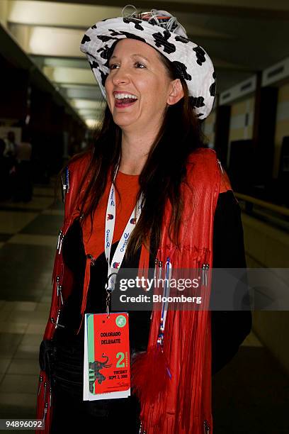 Kendal Unruh, a delegate from Colorado, laughs during an interview before the start of day two of the Republican National Convention at the Xcel...