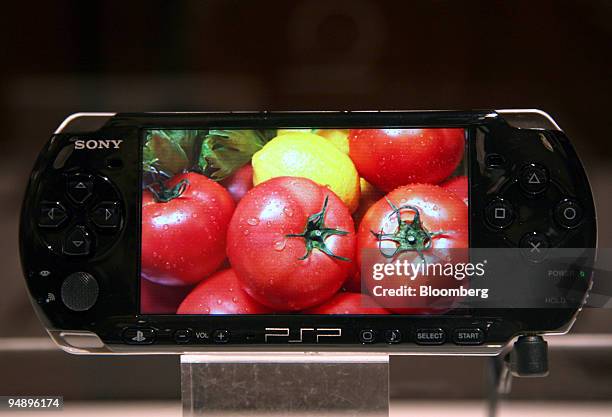 Sony Computer Entertainment Inc. PlayStation Portable "PSP-3000" player is displayed at a news conference in Tokyo, Japan, on Tuesday, Sept. 2, 2008....