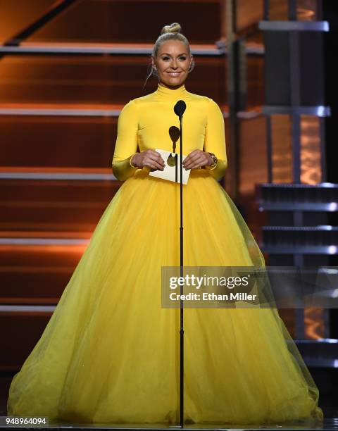 Lindsey Vonn presents an award during the 53rd Academy of Country Music Awards at MGM Grand Garden Arena on April 15, 2018 in Las Vegas, Nevada.