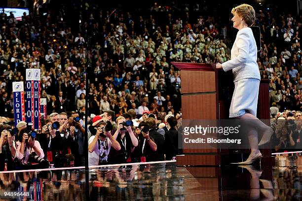 First Lady Laura Bush, wife of U.S. President George W. Bush, speaks on day one of the Republican National Convention at the Xcel Center in St. Paul,...