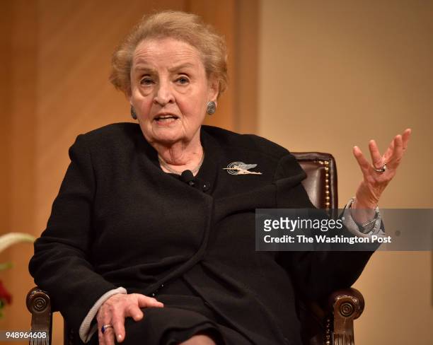 Former U.S. Secretary of State Madeleine Albright participates in a moderated conversation about her new book, Fascism: A Warning, for Georgetown...