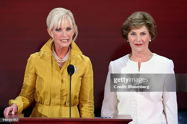 Cindy McCain, wife of assumed Republican presidential candidate U.S. Sen. John McCain, left, speaks as First Lady Laura Bush, wife of U.S. President...