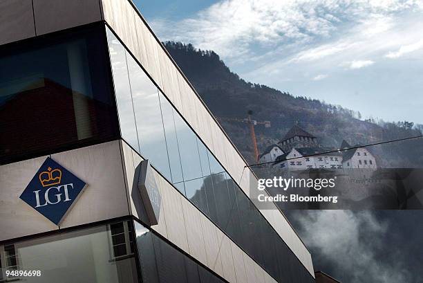 Liechtenstein Castle sits on a hillside behind the headquarters of LGT Bank in Vaduz, Liechtenstein, on Wednesday, Feb. 20, 2008. Liechtenstein...