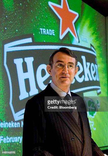 Jean-Francois van Boxmeer, chief executive officer, of Heineken NV pauses before a press conference in Amsterdam, The Netherlands, on Wednesday, Feb....