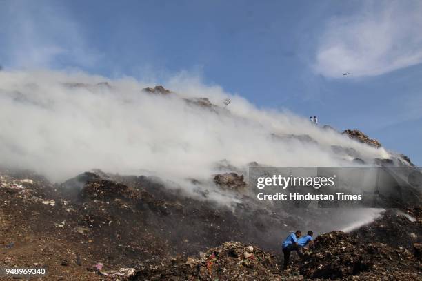 Major fire broke out on all sides of the Adharwadi dumping ground at 4 pm, releasing thick smoke into the entire Kalyan region, on April 19, 2018 in...