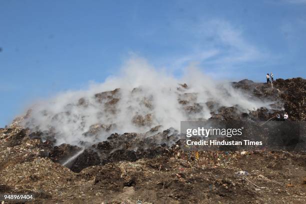 Major fire broke out on all sides of the Adharwadi dumping ground at 4 pm, releasing thick smoke into the entire Kalyan region, on April 19, 2018 in...