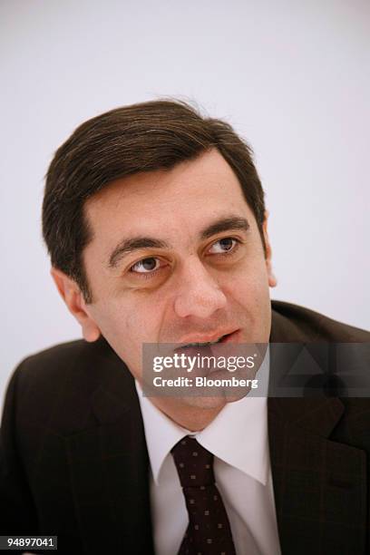 Irakli Okruashvili, former Georgian defence minister, speaks at the Bloomberg office in Paris, France, on Friday, Feb. 15, 2008. Okruashvili, an ally...