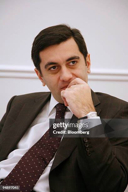 Irakli Okruashvili, former Georgian defence minister, listens during an interview at the Bloomberg office in Paris, France, on Friday, Feb. 15, 2008....