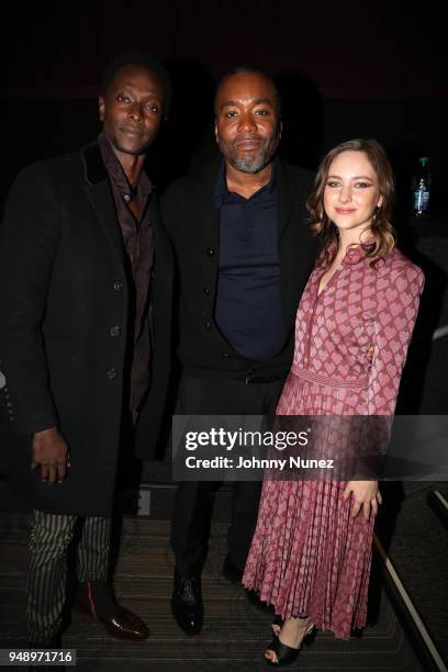 Edi Gathegi, Lee Daniels, and Haley Ramm attend the "Pimp" Private Screening at Regal Battery Park Cinemas on April 19, 2018 in New York City.