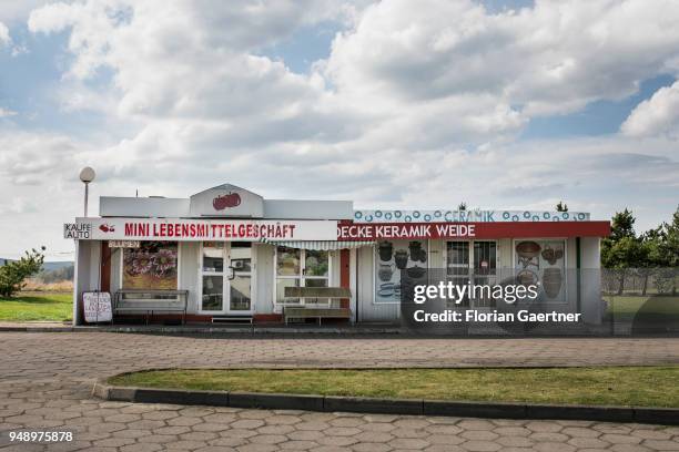 Small shop for food with german advertising in the german-polish border area is pictured on April 13, 2018 in Radomierzyce, Poland.