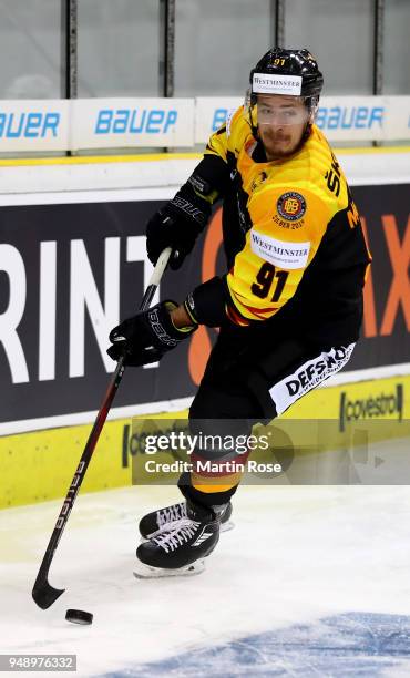 Moritz Mueller of Germany skates against France during the Icehockey International Friendly match between Germany and France at BraWo Eis Arena on...