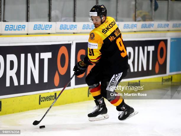 Moritz Mueller of Germany skates against France during the Icehockey International Friendly match between Germany and France at BraWo Eis Arena on...