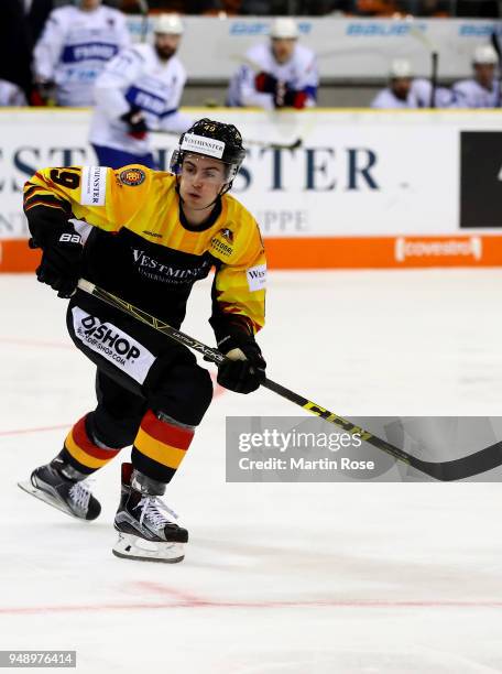 Maximilian Kammerer of Germany skates against France during the Icehockey International Friendly match between Germany and France at BraWo Eis Arena...