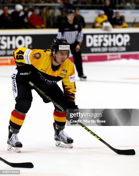 Maximilian Kammerer of Germany skates against France during the Icehockey International Friendly match between Germany and France at BraWo Eis Arena...