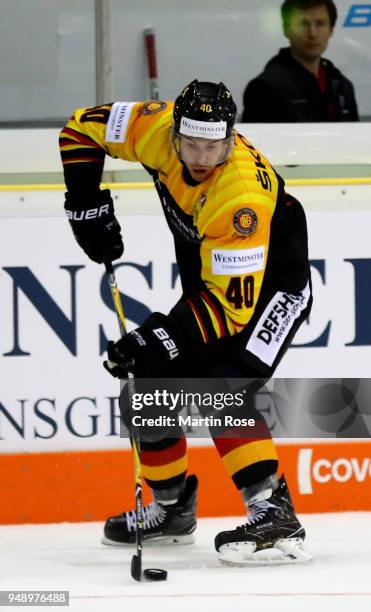 Bjoern Krupp of Germany skates against France during the Icehockey International Friendly match between Germany and France at BraWo Eis Arena on...