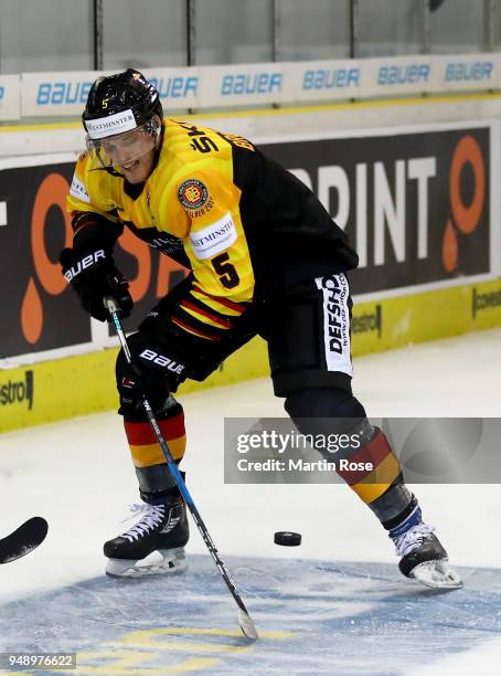 Benedikt Brueckner of Germany skates against France during the Icehockey International Friendly match between Germany and France at BraWo Eis Arena...