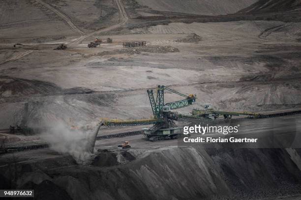 Conveyor bridge is pictured at the surface mining on April 13, 2018 in Bogatynia, Poland.