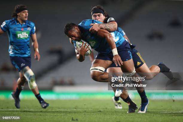 Patrick Tuipulotu of the Blues during the round 10 Super Rugby match between the Blues and the Highlanders at Eden Park on April 20, 2018 in...