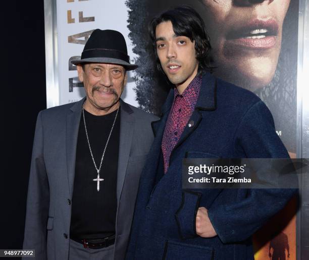 Actor Danny Trejo and his son Gilbert Trejo attend the premiere of Codeblack Films' 'Traffik' at ArcLight Hollywood on April 19, 2018 in Hollywood,...