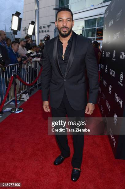 Actor Laz Alonso attends the premiere of Codeblack Films' 'Traffik' at ArcLight Hollywood on April 19, 2018 in Hollywood, California.