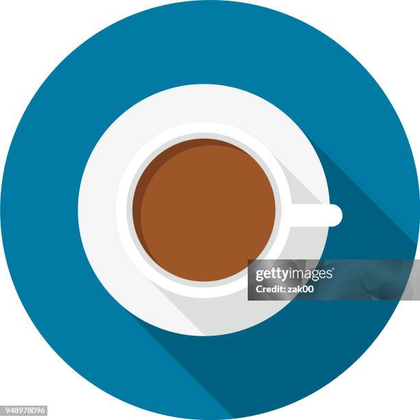 bildbanksillustrationer, clip art samt tecknat material och ikoner med platt design kaffekopp ikonen med långa skugga - tea cup