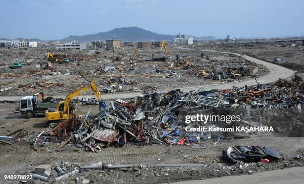 Rikuzentakata city are filled with debris which occurred by a tsunami and earthquake on April 2, 2011 in Rikuzentakata city.