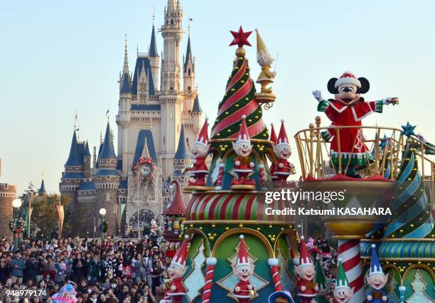 Disney charactors perform in the parade during the first day of the Christmas events on November 7, 2012 at Tokyo Disneyland in Urayasu city, Japan.