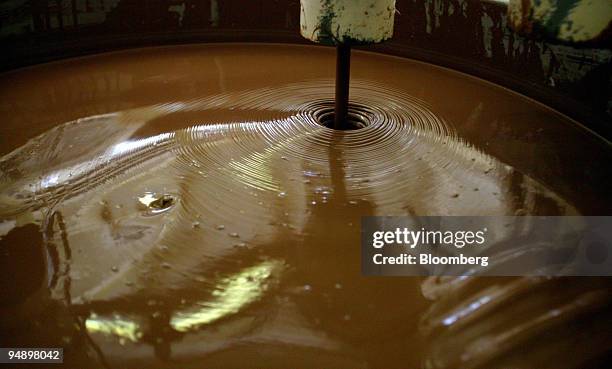 Liquid chocolate seen at the start of the manufacturing process at the Bournville Cadbury factory in Birmingham, UK, Tuesday, August 30, 2005.