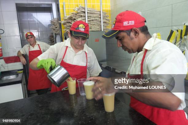 Shop Leao de Azul where Caldo de Cana - juice of raw sugar cane - is served in May 2013 in Fortaleza, Brazil.
