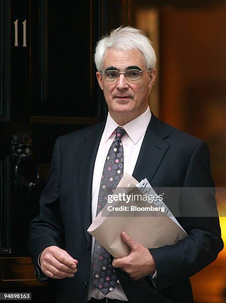 Alistair Darling, U.K. Chancellor of the exchequer, leaves number 11 Downing Street in London, U.K., on Monday, Feb. 18, 2008. U.K. Prime Minister...