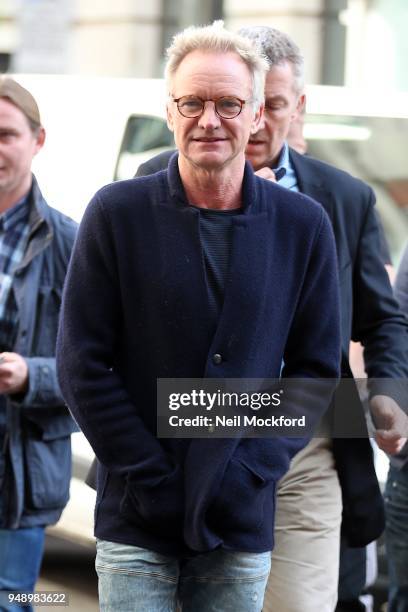 Sting seen at the BBC Radio Studios on April 20, 2018 in London, England.