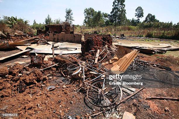 Bicycle lays in the middle of the rubble of what was once the Assemblies of God church, in Eldoret, Kenya, on Saturday, Feb. 16, 2008. As many as 400...