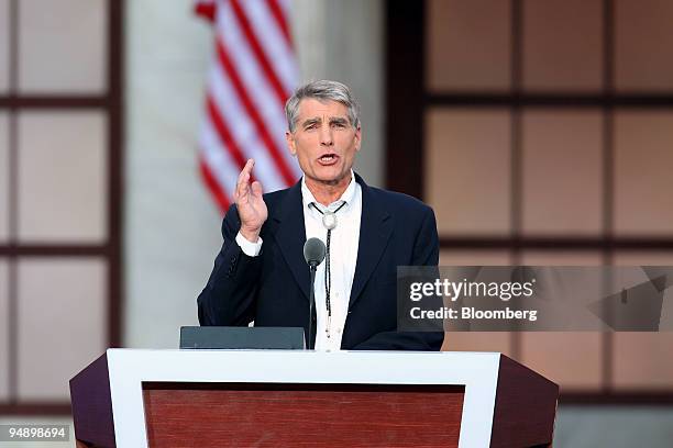 Mark Udall, a Democratic representative from Colorado, speaks on day four of the Democratic National Convention at Invesco Field at Mile High in...