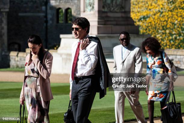 Prime Minister of New Zealand Jacinda Ardern and Canadian Prime Minister Justin Trudeau arrive at Windsor Castle for a retreat with other...
