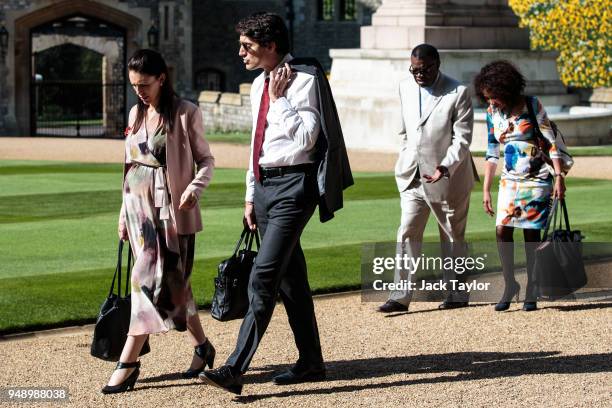 Prime Minister of New Zealand Jacinda Ardern and Canadian Prime Minister Justin Trudeau arrive at Windsor Castle for a retreat with other...